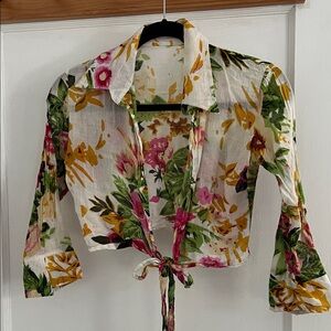 Floral Tie-Front Blouse in Multicolor